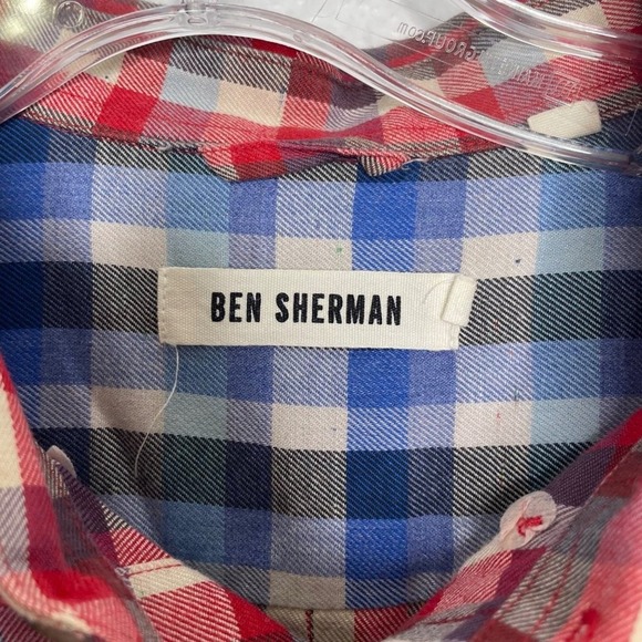 Ben Sherman Mens Red White Blue Plaid Button Down Long Sleeve Shirt Small - Picture 3 of 16